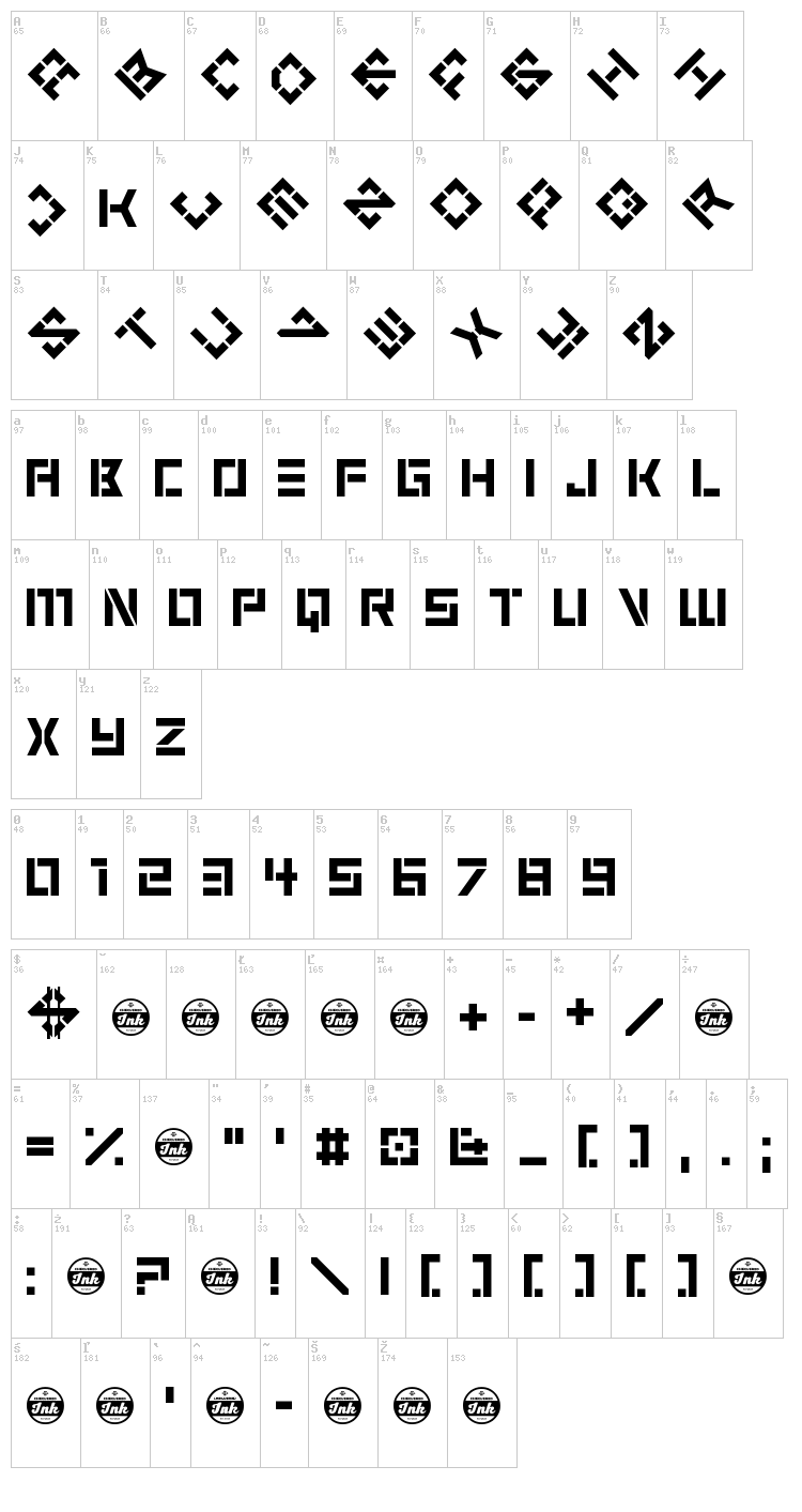 6 Cells font map